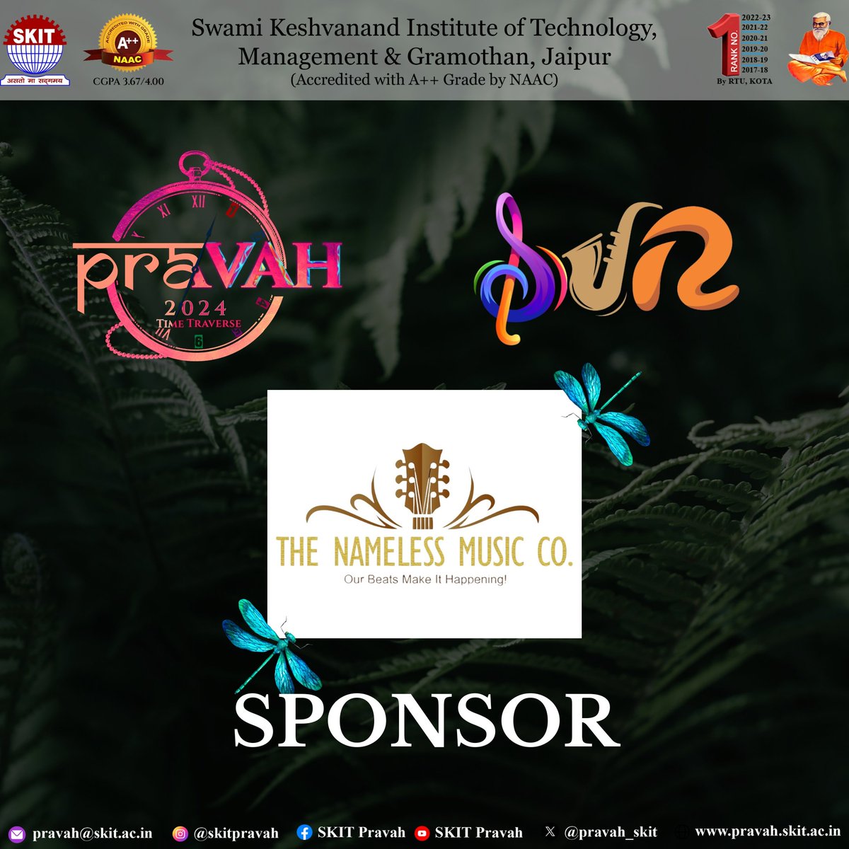 We welcome ''The Nameless Music Co." as a proud Sponsor for PRAVAH 2024. We are glad to have you on board with us on this beautiful journey.
.
.
 #Sponsors #pravahriti #pravah #collegefest #college #education #student