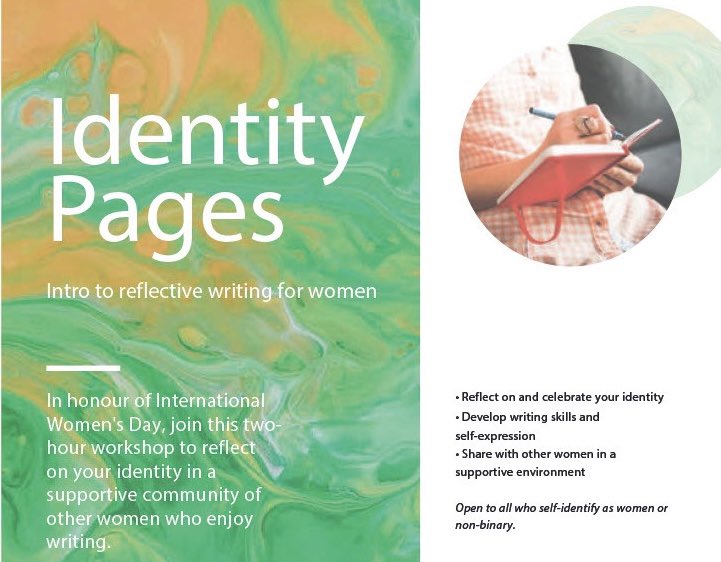 AdeRomero76's tweet photo. #InternationalWomensDay 
#Workshop 
Are you curious about writing? Or exploring your identity? Join us this Wednesday, March 6 for two hours of writing and exploration with other women in a supportive environment! https://t.co/Gzlrjif99u