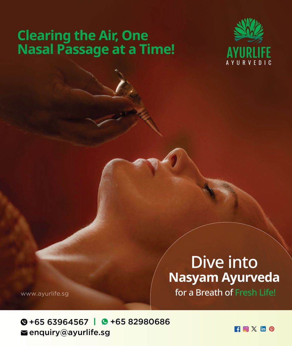 AyurlifeL's tweet photo. Experience the ancient healing wisdom of Ayurveda with our Nasya Ayurvedic Therapy! 🌿✨

#ayurlife #ayurvedic #life #ayurlifeayurvedic #nasyam #nasyamtreatment #healthy #Singapore #ayurvedalife #ayurvedamedicine #lifestyle #lifeisgood #servicing #therapies https://t.co/GEVs37vwFj