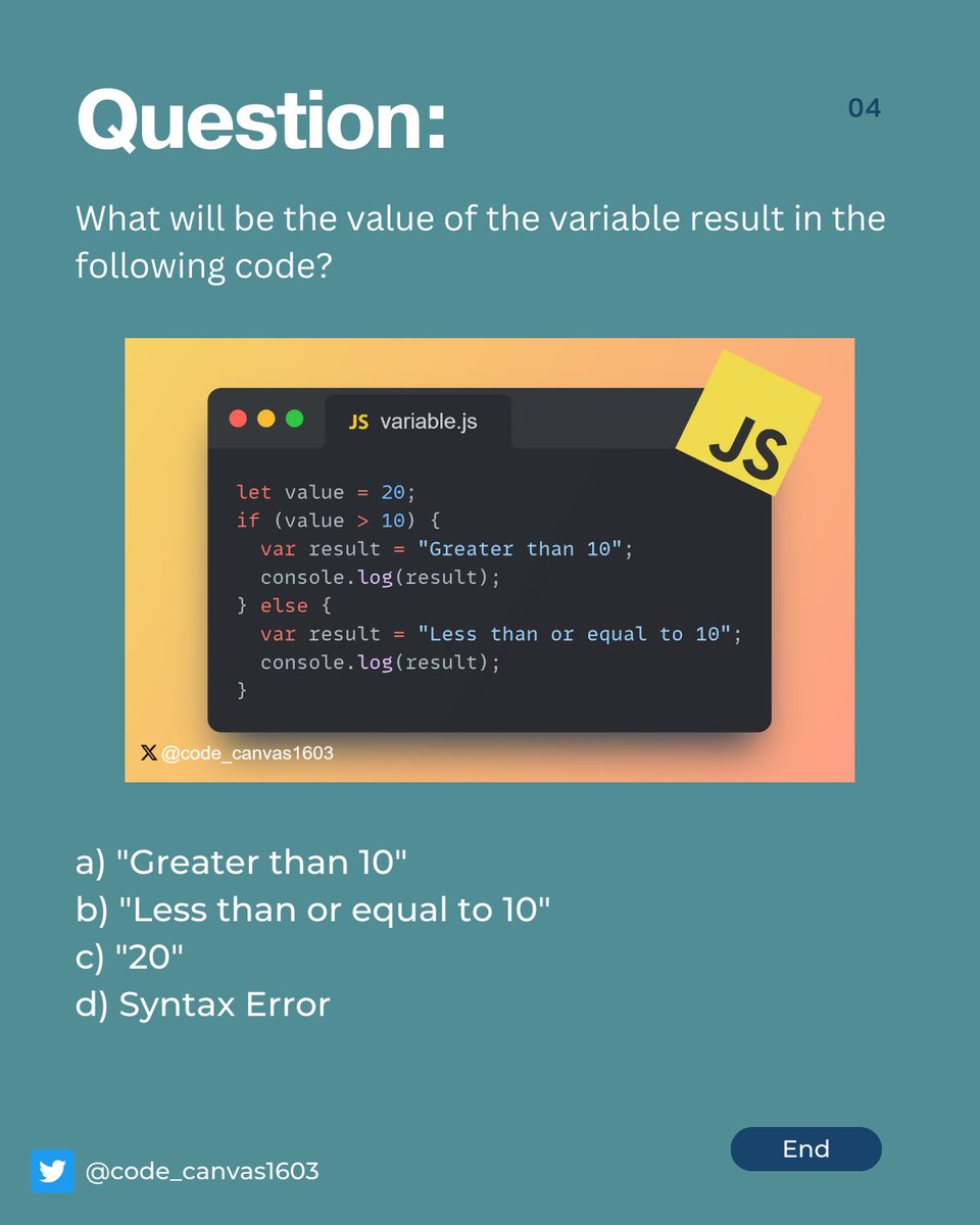 code_canvas1603's tweet photo. Try to solve the question and share the answer below.

Note: This is a beginner friendly series and everyone can try and learn together. https://t.co/TZo3zqfeiV