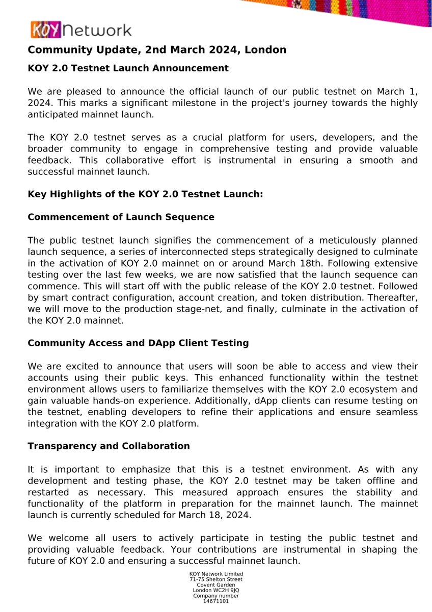 missherabitcoin's tweet image. Exciting news! 

We've officially launched the KOY 2.0 Testnet! 

Dive into the details of our milestone announcement in the attached document. 

Experience the future of KOY 2.0 firsthand and stay tuned for more updates. 

#KOYv2 #KOYJumuiyaDAO #KOYJumuiya $KOYN
