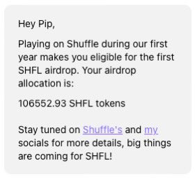 Ty gamba frens

<a href="/shufflecom/">Shuffle.com</a> <a href="/noahdummett/">Noah</a> 

Now to punp $SHFL to $3