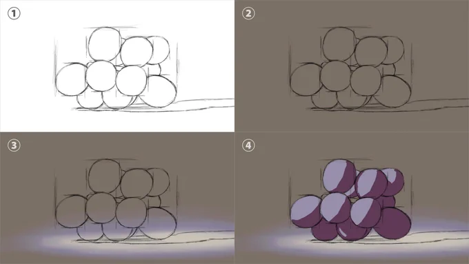 デジタルで描いた葡萄のプロセス。
制作時間は1時間30分くらい。
↓メイキング動画↓
https://t.co/WmN6vzTSvX 