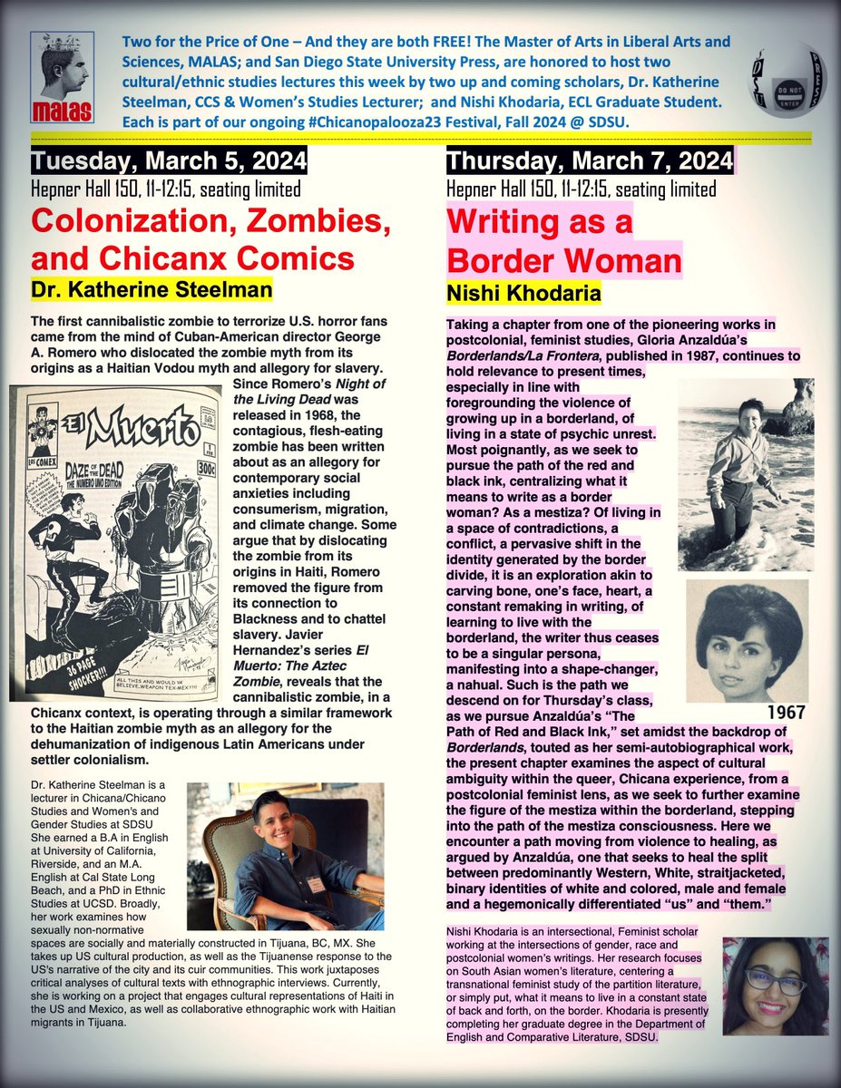 eyegiene's tweet photo. This week at SDSU — sponsored by ⁦@SDSUPress⁩ ⁦@sdsumalas⁩ and the cool advanced undergraduates and graduate students in #thesensuallabyrinth24.

#chicana #chicano #chicanx #comics #gloriaanzaldua #gloriaanzaldúa https://t.co/BDEBFGYM6s