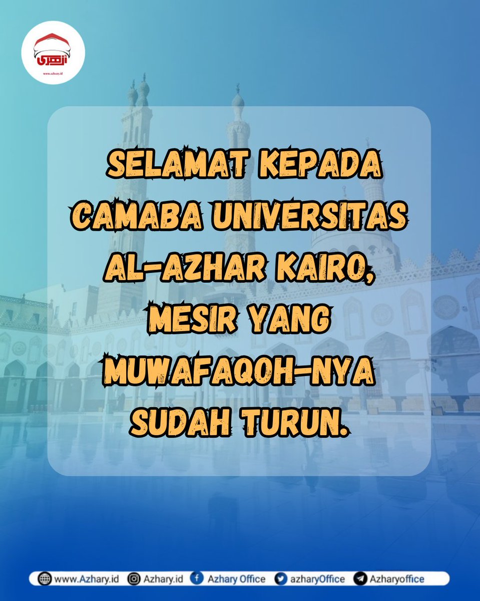 azharyOffice's tweet photo. Selamat Kepada Camaba Universitas Al-Azhar Kairo, Mesir yang Muwafaqoh-nya sudah turun.
Berikut Daftar Nama-Namanya‼️
➖➖➖➖➖➖ ➖l⏬
💻 Stay Connected :
Instagram: https://t.co/9yLKVgLBDW
Website: https://t.co/zTDWjsTaEd
#azhary #cairo #mesir #waagazhar #azhar https://t.co/zGbiwIfJpc