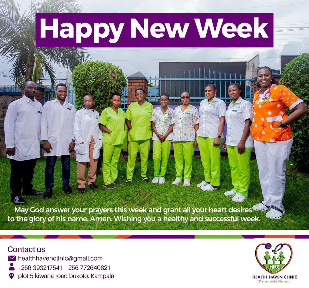 Wishing all our valued clients at Health Haven Clinic a happy and healthy new week ahead! Let's make it a week filled with positivity, wellness, and progress towards your health goals. #HealthHavenClinicUg #HappyNewWeek 🌟💼💪