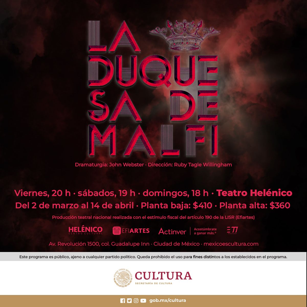 jcmanri0784's tweet image. No se pierdan la oportunidad de disfrutar la sensacional puesta en escena #LaDuquesaDeMalfi en el @Helenico del 2 de marzo al 14 de abril con  @pautrevino @coraldelavega #DanielMartinez @SoniaCouoh Jose Carriedo @everardoarzatte, Antonio Peña, Katya Bizarro, Mariana Estrada.