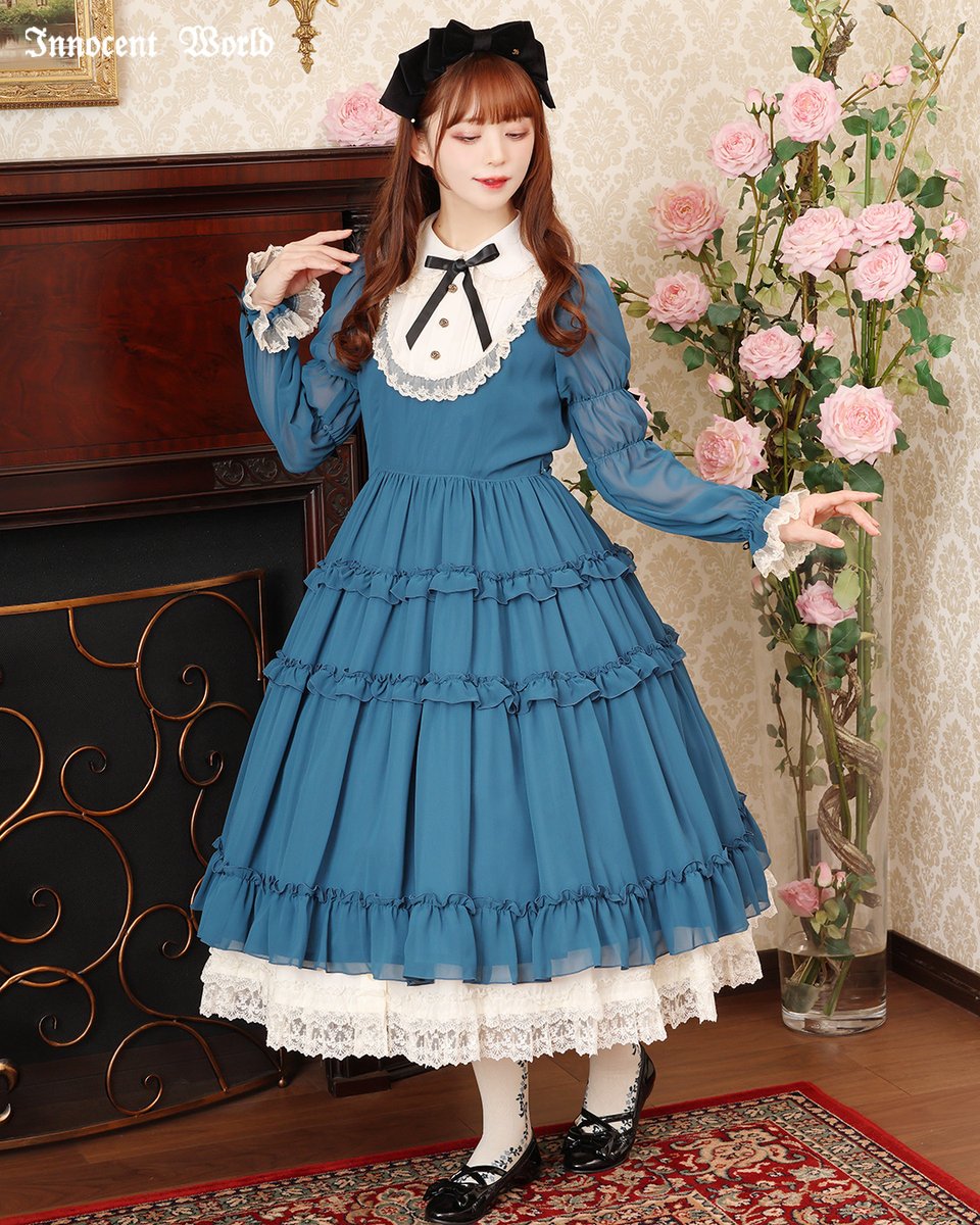 Innocent World 大人アリスシフォンドレス ブルーグリーン ⚜️再入荷/残少⚜️ 極わずかですが、完売しておりました大人気商品が