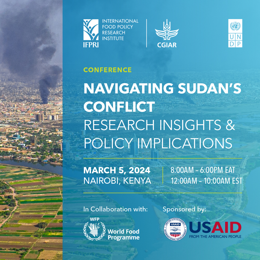 📢TOMORROW @ 8AM EAT/ 12AM EST 📌 Navigating #Sudan’s Conflict: Research Insights and Policy Implications 💬 @oliverkirui @khalidhasiddig @LKinzli @fredrik_svensso 🎟️ bit.ly/SDconflict @UNDP_Sudan @AOAD_AOAD1972 @WFP_Sudan @UNIDO @USIP @UNICEF @CGIAR @IFPRI_Africa