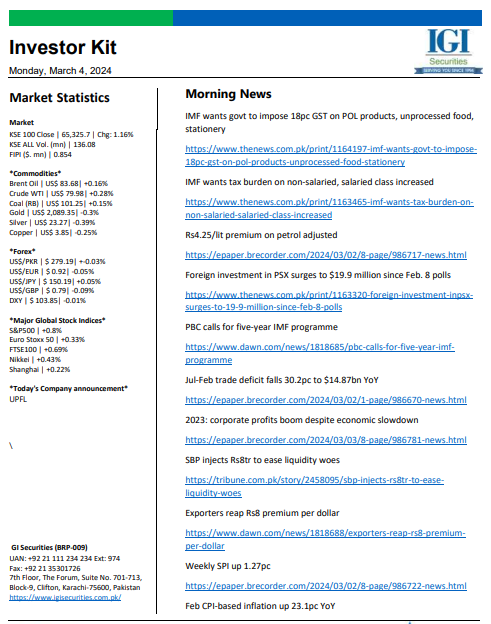 igisec's tweet photo. IGI Securities – Investor Kit
Monday, 4 MARCH , 2024
To read full report, please visit:https://t.co/5NCgXhEeCm
For further details, please contact us @ +92 21 111 444 001 or visit our website https://t.co/IDnnirH2q4
#igisecurities #research #investorkit #psx #stockmarket https://t.co/qawAF4WxQ3