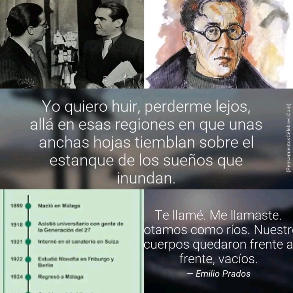 CulturaCcoo's tweet photo. "Te llamé. Me llamaste. Brotamos como ríos"...
✍️Emilio Prados
poeta dla #Gen27
nació #TalDíaComoHoy en #Malaga
✔️Muere como republicano en el EXILIO en #Mexico sumergido en la POBREZA
y en la TRISTEZA del recuerdo d su TIERRA, q adoraba
✔️NO AL OLVIDO
#ComparteCultura https://t.co/OxoIq8d0om