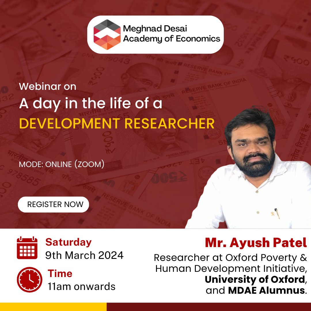 mdaeconomics's tweet photo. Ever wondered how a Development Researcher spends their day? 🤔 Join us for a captivating webinar with Mr. Ayush Patel to uncover the secrets!
Register now: https://t.co/uwSMLh7sjy
#EconomicDevelopment #PovertyAnalysis #ResearcherLife #DayInTheLife #GlobalPoverty #Inequality https://t.co/EpJMPExeUt
