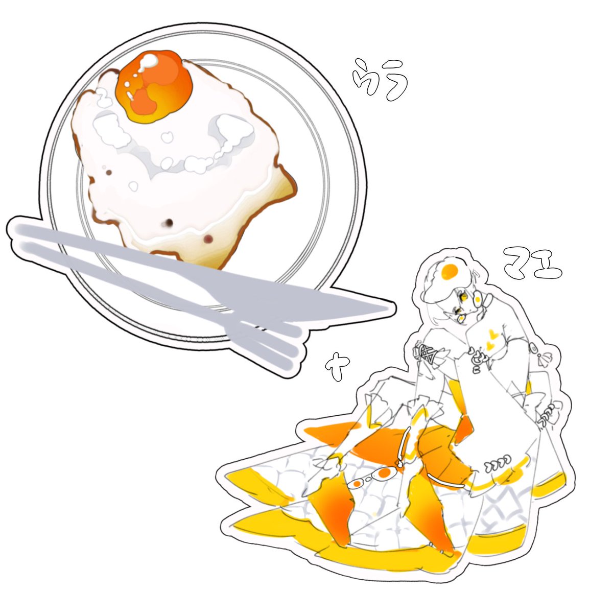 fried egg food egg (food) 1girl solo white background short hair  illustration images