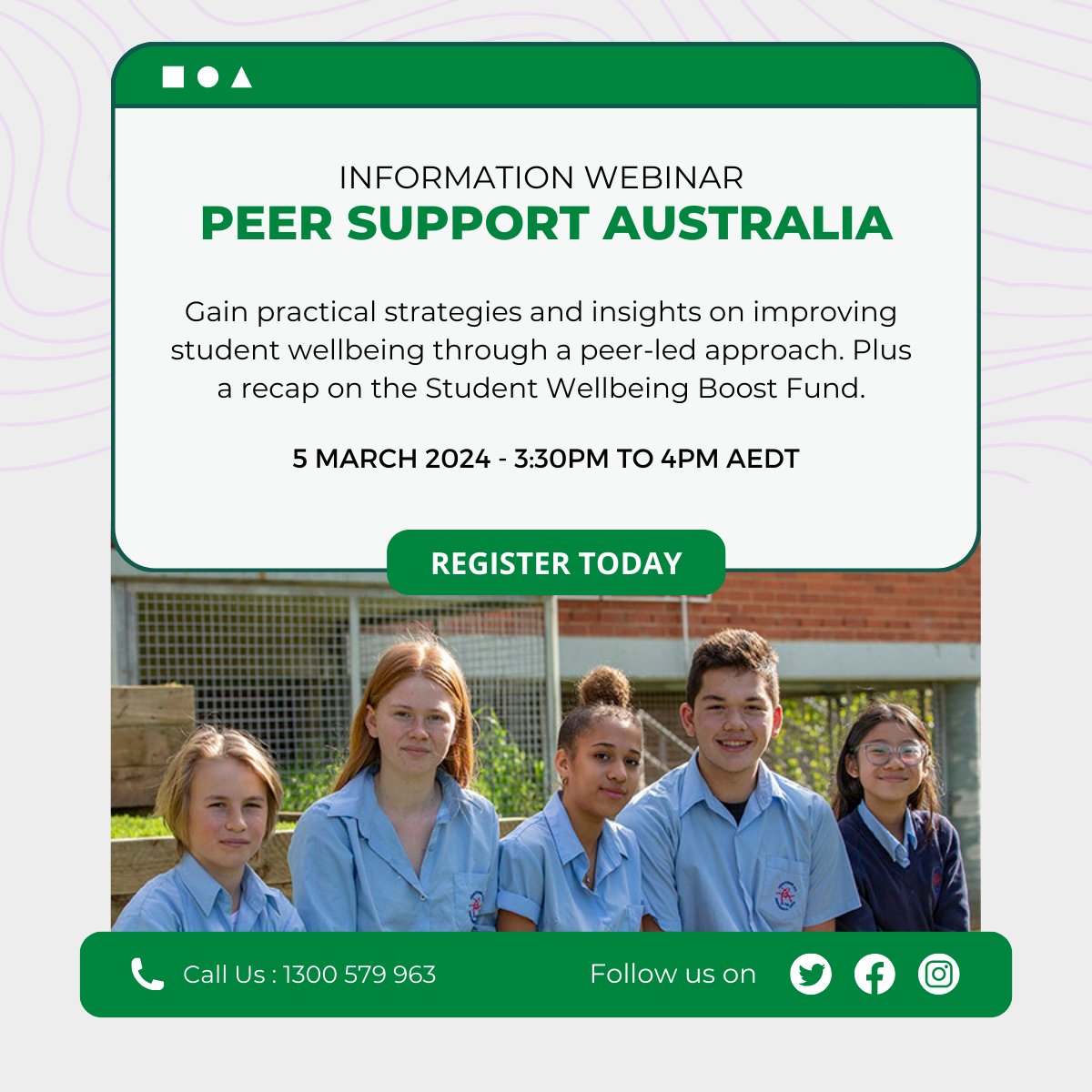 📢 Join our free information webinar on the Peer Support Program tomorrow on prioritizing student wellbeing in 2024!

Expert insights, real success stories, and more! Book now - zurl.co/5Lkv 

#studentleadership #studentwellbeing #webinar 🎓✨