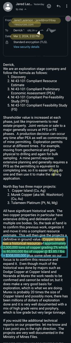 BizWrld's tweet photo. #OTC: $NBRI

Trading @.0002

DD 🧵

CEO REPLIED TO MY EMAIL:

"#CopperIsland has a historical resource of approximately 2,000,000 tons of #copper grading 2% which is 80,000,000 lbs of copper @ $3.85/lbs.= $308,000,000 + silver!"

https://t.co/9QHjzbZK2r https://t.co/ZRobXqv42f