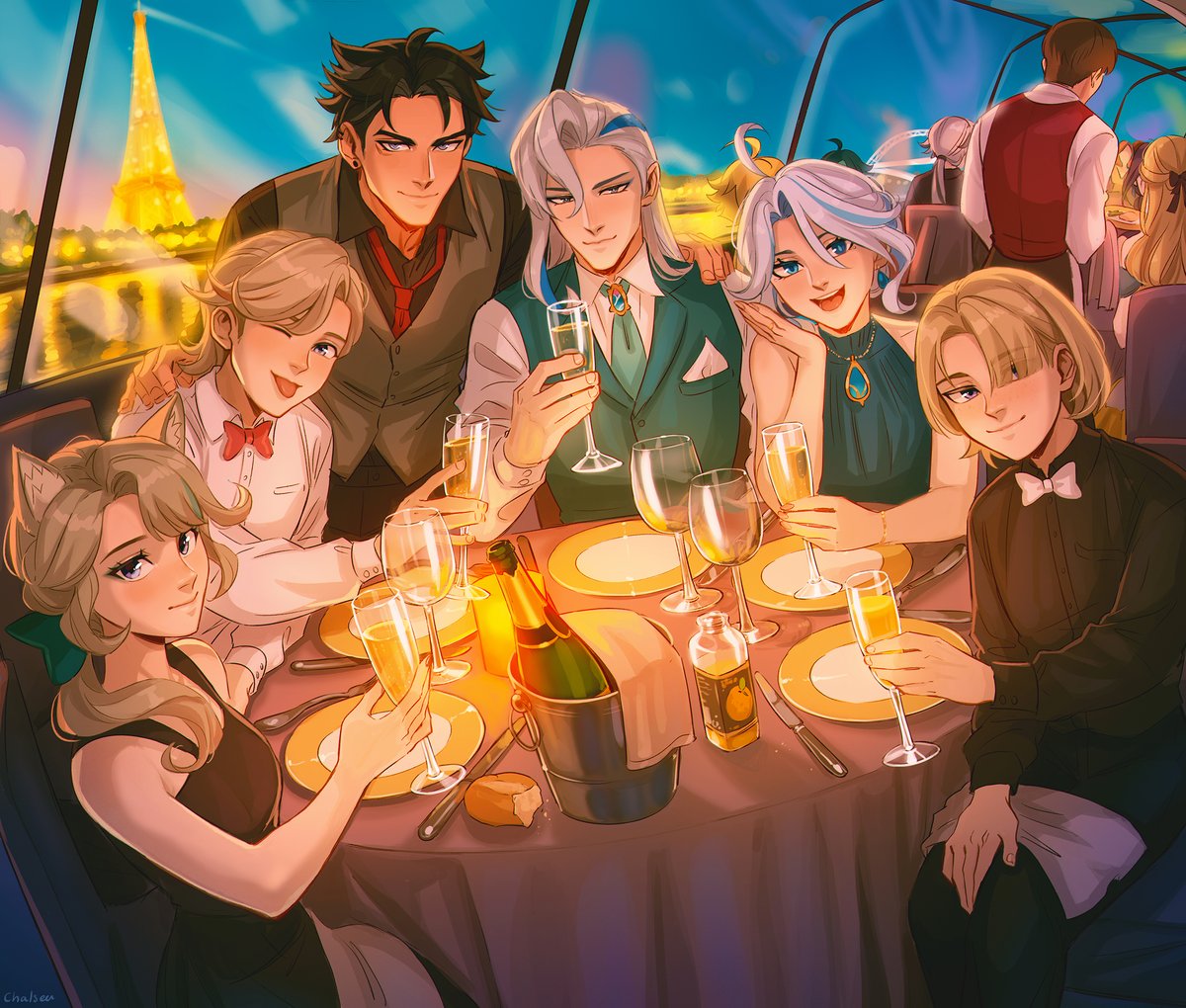Chalseu_D's tweet photo. Parisian soirée 🥂🌙       #GenshinImpact https://t.co/BeegYwLtGZ