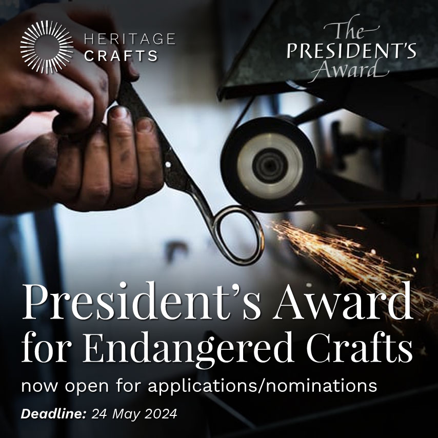 The first round of the Heritage Crafts Awards in 2024 are now open for nominations, with 12 prizes over seven award categories up for grabs. Deadline: 24 May 2024, 5pm. heritagecrafts.org.uk/awards2024/
