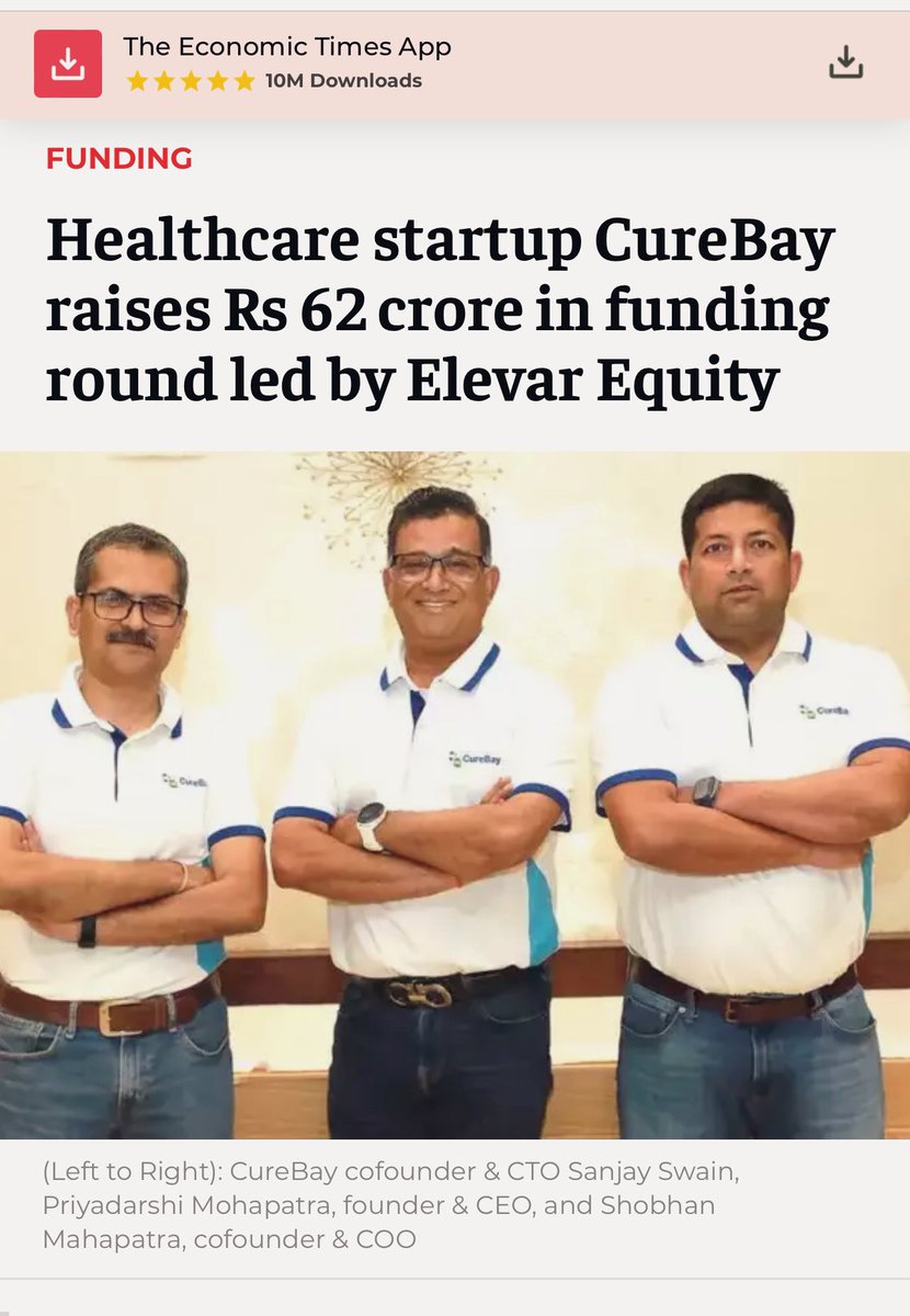 Another success story of a startup from #Odisha who are on a mission to transform rural healthcare systems.

Curebay, founded by 3 Odias, are able to successfully raise funds from VCs as well. They have raised around Rs 120 crores so far in 3 rounds for their growing startup.