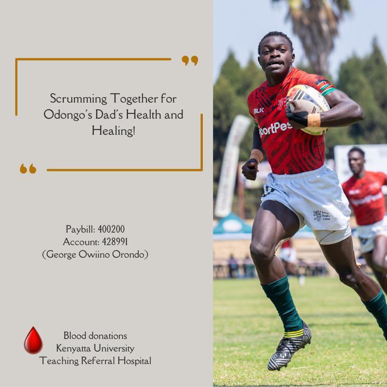 Calling on the Sports Community to stand together with #Shujaa7s star Patrick Odongo & his family. Odongo lost his mum in September just before the start of the 7s Olympic qualifiers. He still played, was named MVP & Kenya will be in Paris! If you can, Donate money and/or blood.