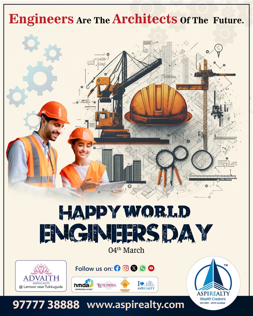 aspirealty's tweet photo. Engineers are the architects of the future.
For more Details
https://t.co/WGdwlR7aET, info@aspirealty.com
.
#Aspirealty #WealthCreators #HMDA #Advaith #Amogh #Kingsdell #HmdaOpenPlots #PharmaCity #avatar #SrisailamHighway #EngineersDay #worldengineersday #engineeringlife https://t.co/ZmYkjQfWvH