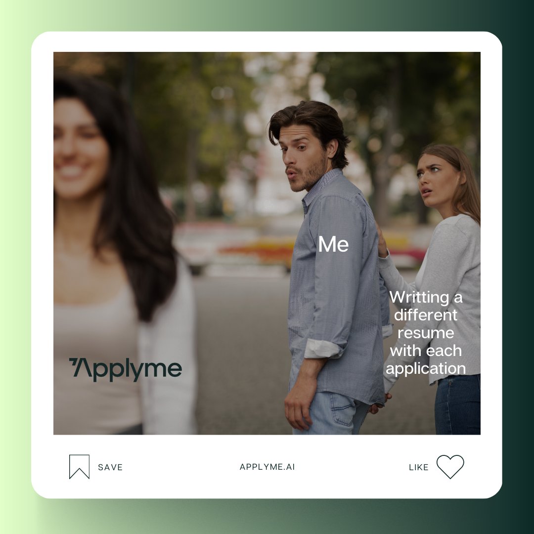 ApplymeAI's tweet photo. Say goodbye to endless hours spent tweaking your resume and cover letter. 

With Applyme AI, you can create customized resumes tailored to each job application effortlessly. 💼💫 

Let AI technology be your secret weapon in landing your dream job. Try it now!

#ApplymeAI #memes https://t.co/YmgyMYiWRh