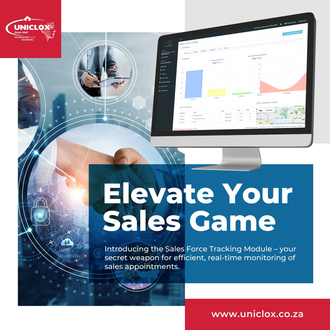 Uniclox_SA's tweet image. Introducing the Sales Force Tracking Module – your secret weapon for efficient, real-time monitoring of sales appointments.
🌐: uniclox.co.za/revolutionize-…
#Platinum #SalesForceTracking #WorkSmart #SalesManagement #software #biometrictimeclock #timeandattendance #cloudsolutions #hr