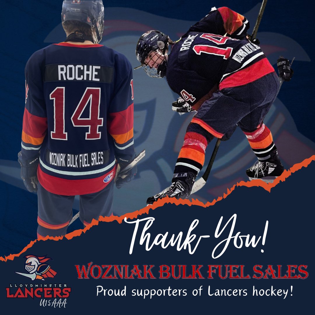Thank-you to Wozniak Bulk Fuel Sales for their sponsorship of #14
Cohen Roche's jersey for the 2023-24 season!

Sponsors like Wozniak Bulk Fuel Sales make our team possible; thank-you for your support of our team and hockey community!