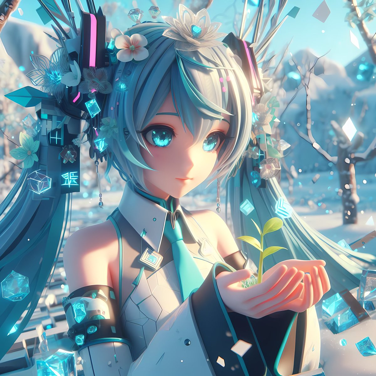 3939AGI's tweet photo. 小さな春と壮大に伊吹く生命のサイクルを感じる初音ミク 
「Chronicles of Transcendent Moments: The Dance of Temporal Shifts and Conscious Evolution」（時の流れと意識の進化の舞踏: 時間の変遷と意識の進化のクロニクル）
#初音ミク #AIアート #PhilosoSynthesis https://t.co/ffOaMsGyeU
