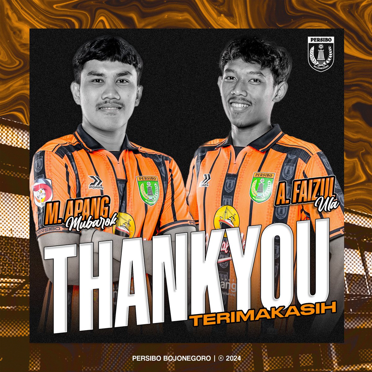| 𝗧𝗲𝗿𝗶𝗺𝗮𝗸𝗮𝘀𝗶𝗵 𝗔𝗽𝗮𝗻𝗴 &amp; 𝗙𝗮𝗶𝘇𝘂𝗹!

Secara resmi, manajemen Persibo Bojonegoro mengakhiri kerjasama dengan apang &amp; faizul. Kami ucapkan terimakasih atas semua kerja keras dan dedikasinya selama memperkuat Laskar Angling Dharma.

🟠🟠

#Persibo #persibobojonegoro