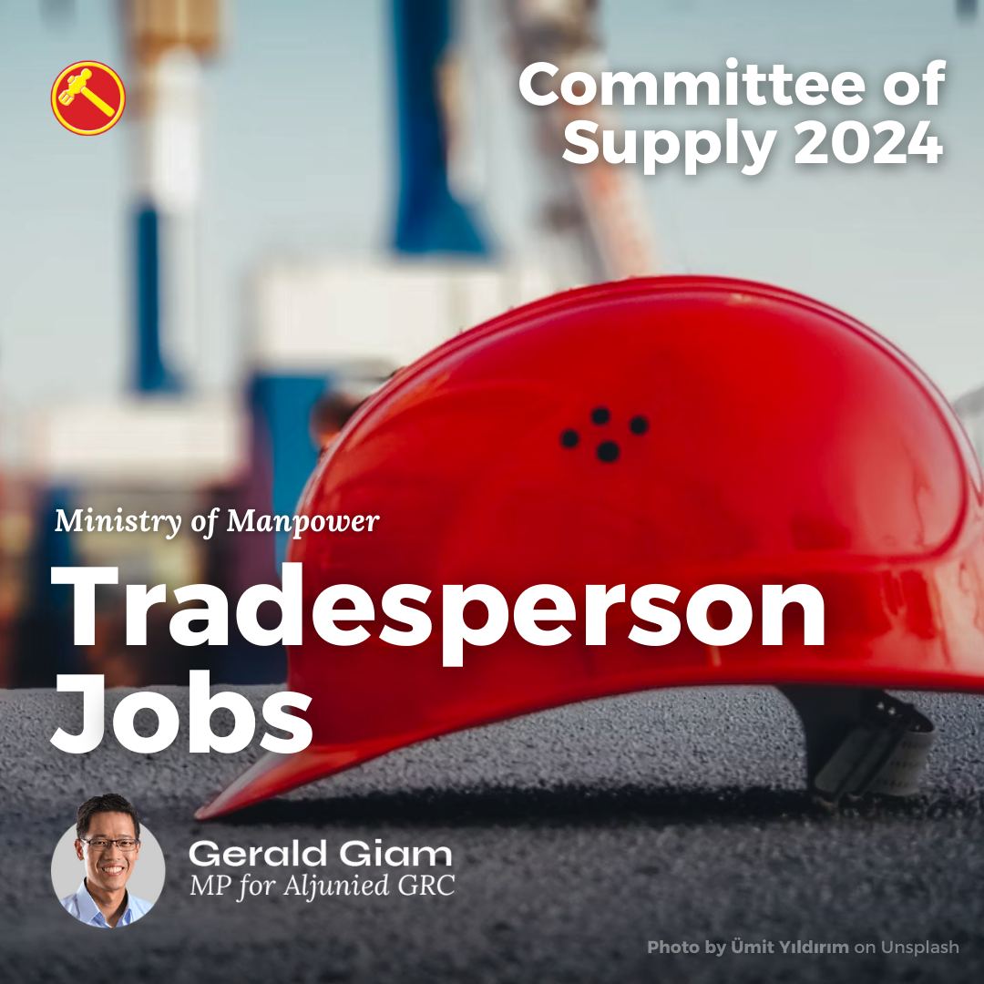 geraldgiam's tweet photo. Three policy proposals to MOM to attract more young Singaporeans to become skilled tradespersons.
https://t.co/Fy0bUZqkb2 

#manpower #parliament #workersparty https://t.co/uh3TaJ3xWr