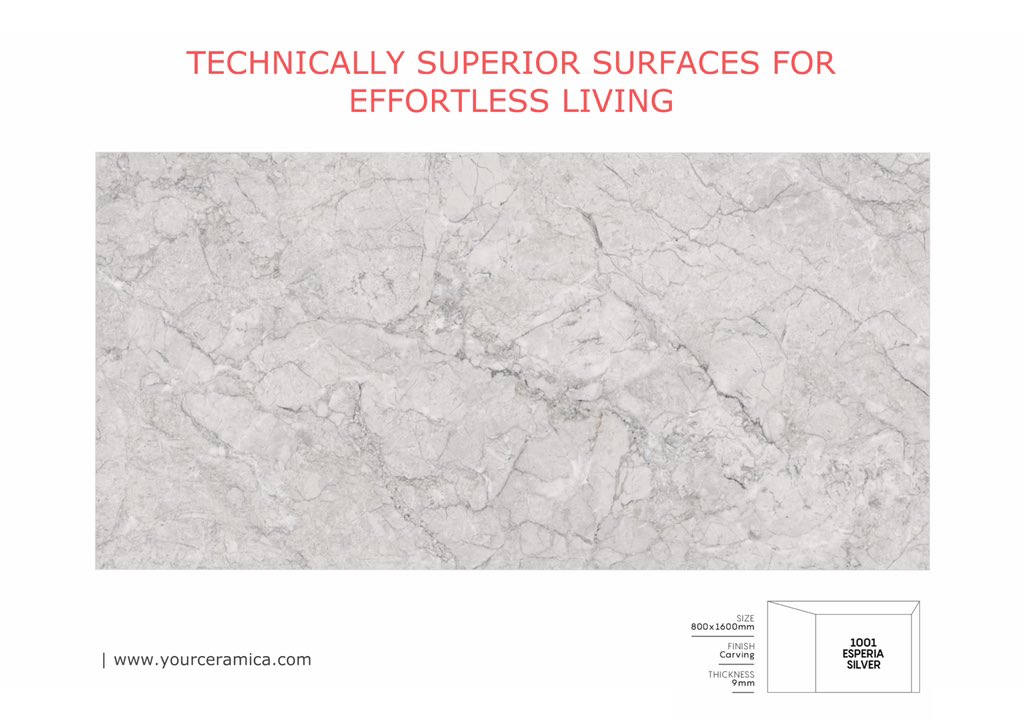 • TECHNICALLY SUPERIOR SURFACES FOR
EFFORTLESS LIVING

Available size : 80x160cm  
Thickness : 9mm 

For More Contact Us
Call Us: +91 99796 04896
Inquiry: contact@yourceramica.com
Visit: yourceramica.com

#keramikashop #porcelaintilefloors
#ceramictiles #architectural