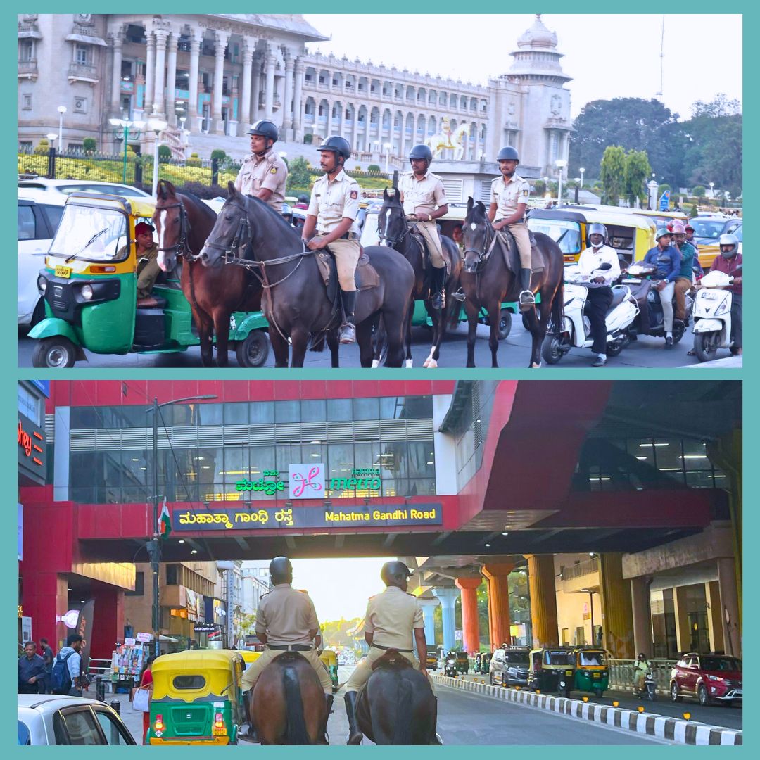 From the saddle to the sidewalk, our patrols are unstoppable! Last weekend, our mounted heroes covered every inch of the city, ensuring safety and security in iconic spots like M G Road, Brigade Road, Anil Kumble Circle, Vidhana Soudha, Cubbon Park, and Lalbagh! #MountedPatrol