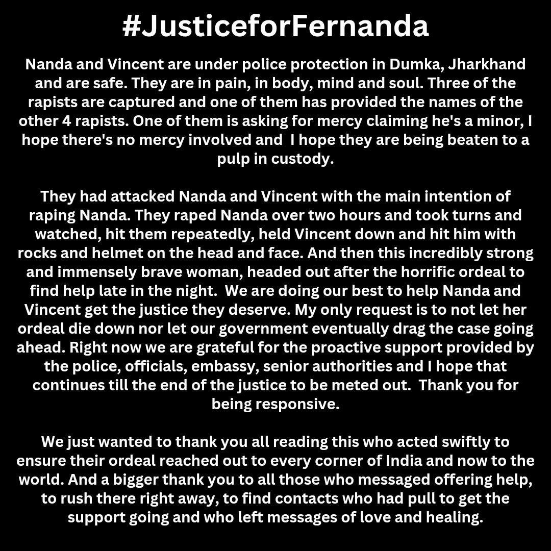UrvashiPatole's tweet photo. Let's ensure the right information is given out, that we speak the truth and stand strong with Nanda and @vueltaalmundoe1
Thank you for the utmost support to everyone. 

#JusticeForFernanda https://t.co/QdHgKZSjes