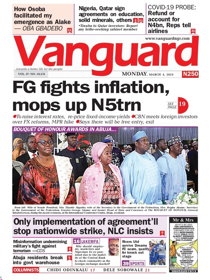 _Princeojimba's tweet photo. Newspaper 🗞 headlines in Nigeria 🇳🇬 Monday March 4 2024.Please Follow and retweet 

ABUAD Adekunle Gold #Osimhen Saro Tinubu Yusuf Congratulations Phyna Pastor Chris #Pienetwork Olu Jacob  #Airdrops Reno Edo State #Liquorose Adeola Marriage Chioma PBAT Erisco Garnacho https://t.co/wmT24QC5JB