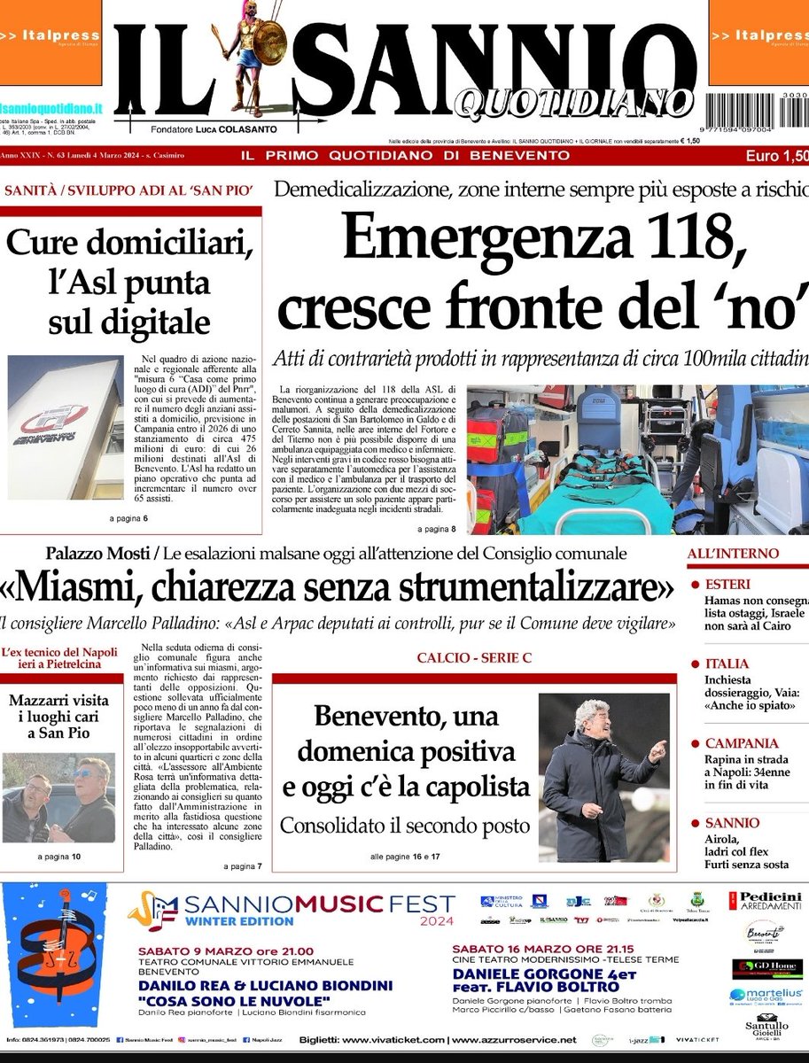 SannioInforma's tweet photo. 🔵 SANNIO QUOTIDIANO - Lunedì 4 Marzo 2024
𝐶𝑎𝑝𝑜𝑟𝑒𝑑𝑎𝑡𝑡𝑜𝑟𝑒 𝑅𝑒𝑑𝑎𝑧. 𝑉𝑎𝑙𝑙𝑒 𝐶𝑎𝑢𝑑𝑖𝑛𝑎 "𝑆𝑎𝑛𝑛𝑖𝑜 𝑄𝑢𝑜𝑡𝑖𝑑𝑖𝑎𝑛𝑜" - 𝗚𝗶𝘂𝘀𝗲𝗽𝗽𝗲 𝗙𝗼𝗿𝘁𝘂𝗻𝗮𝘁𝗼 3294568912

- Airola, ladri in azione col flex
- Santagatese muore a Chivasso: possibile suicidio https://t.co/h8k42jS7pc