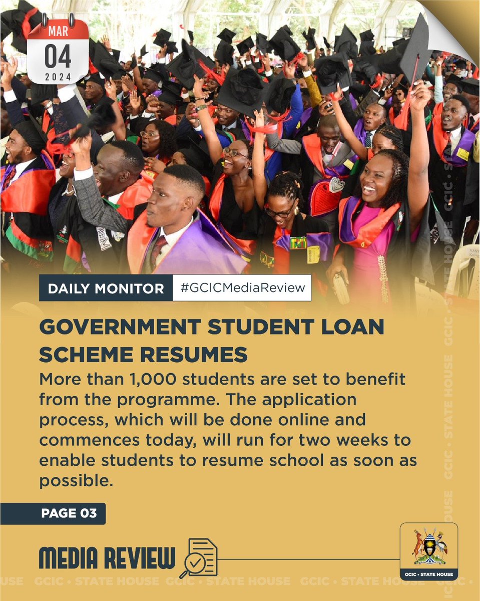 #GCICMediaReview Students who were left stranded following the suspension of the students' loans scheme can sigh relief following the government's decision to resume the programme. @Educ_SportsUg