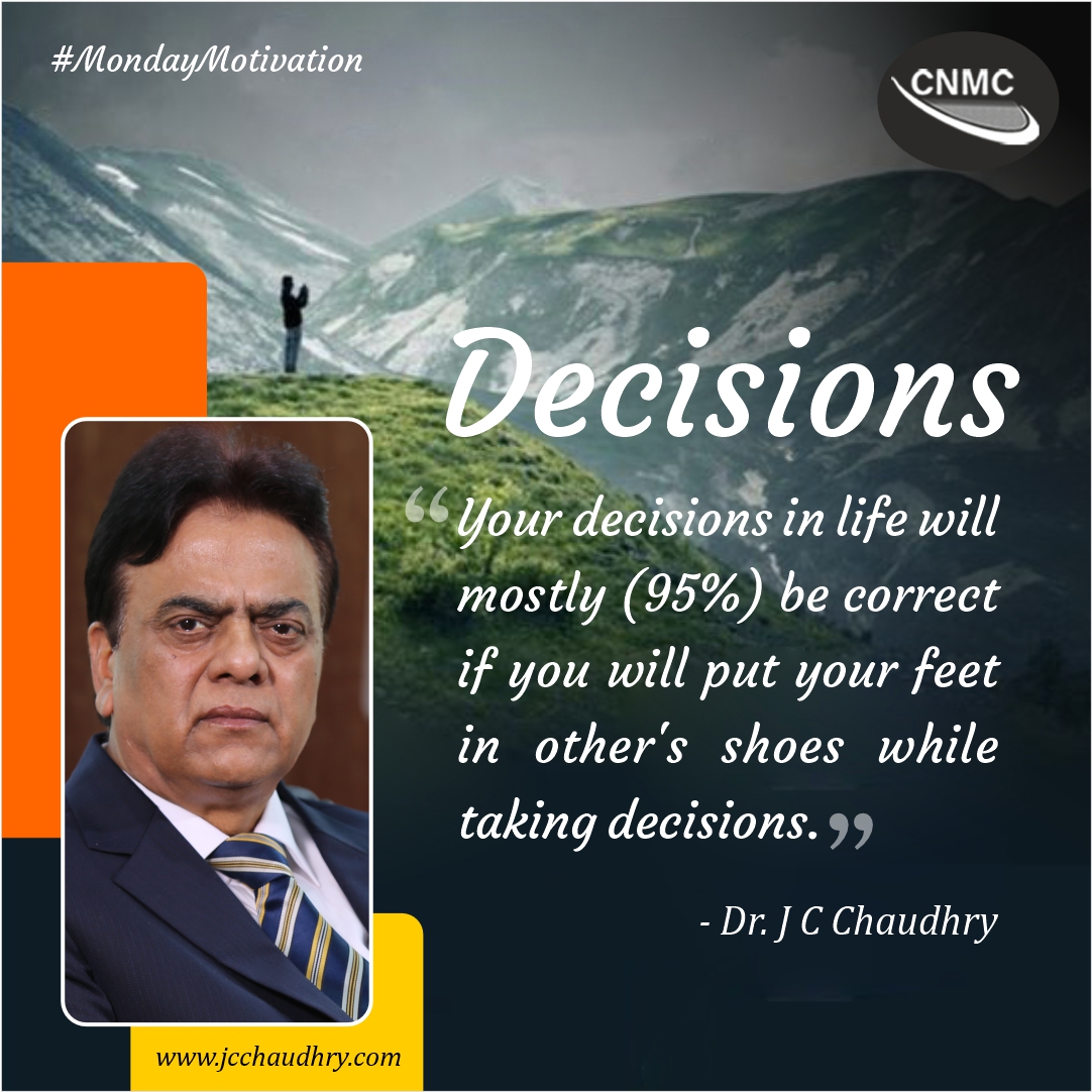 #MondayMotivation

' Your decisions will be mostly correct if you think about others while making decisions.'

#jcchaudhry #mondayvibes #motivationalquotes #inspirationalthoughts #mondaythoughts #DecisionMade #cnpl #chaudhrynummero #mondaymotivational #decisionmaking #quoteofday