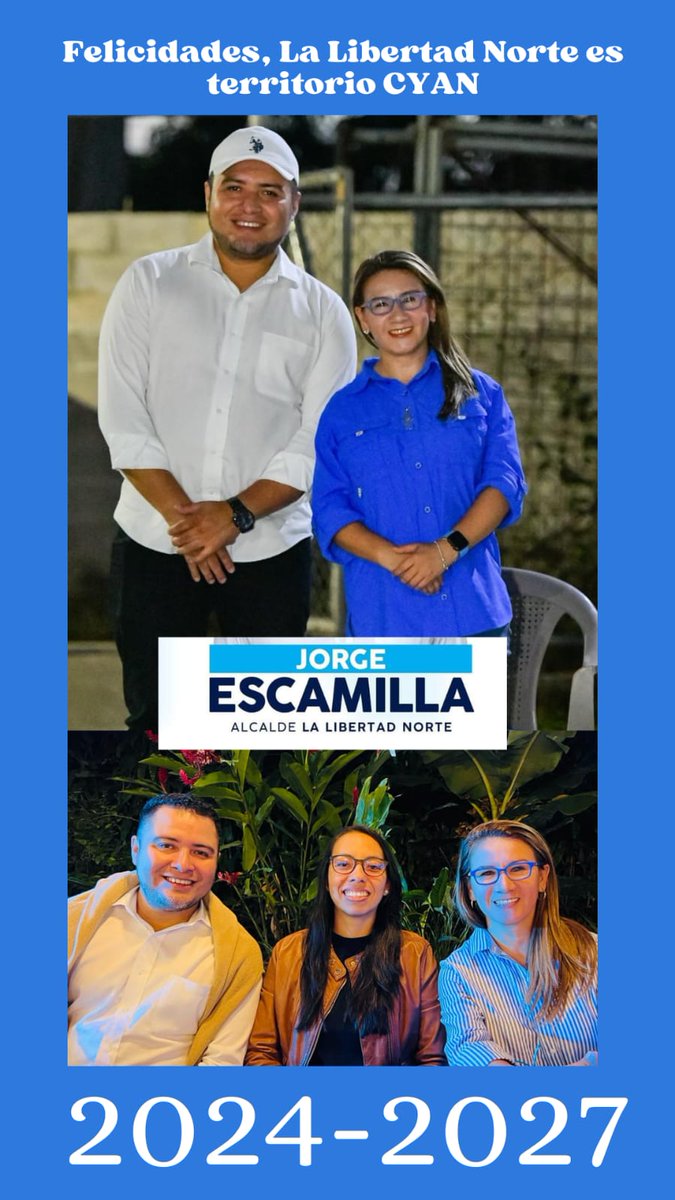 Felicidades por este triunfo <a href="/jaescami/">Jorge Escamilla</a> alcalde electo de La Libertad Norte.

Su fe en Dios, su liderazgo, compromiso y cariño por nuestra gente harán que su trabajo sea de desarrollo para Quezaltepeque, San Matias y Tacachico.