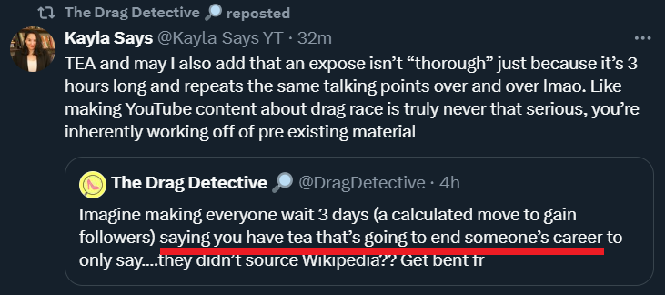 TopRPDRvideos's tweet photo. The smear campaign begins by reporting things I never said and ignoring evidence I provided. Your friend hired people to write his script and farmed content, while claiming to do everything on his own and be a genuine creator. Make it make sense @DragDetective https://t.co/vYqoMDHHOt