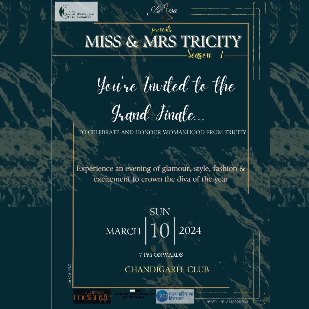 chdclubltd's tweet photo. Chandigarh Club & Be you Presents Grand Finale of Miss & Mrs Tricity- Season 1 on Sun, March 10th, 7 PM onwards. Experience an evening of glamour, style, fashion and excitement to crown the Diva of the year. #pageant #pageantry #pageantgirl #beauty #model #fashion #pageantqueen https://t.co/HPvwvpwcGj