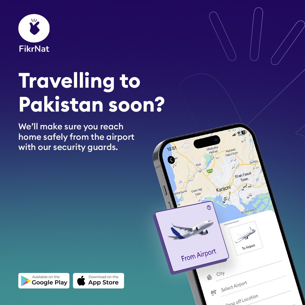 Our guards ensure a smooth commute to the airport, so you can relax and enjoy your journey. Say goodbye to safety worries with FikrNat. Download our app now!

Download Now:
bit.ly/3P4CYIq

#FikrNat #SecurityFikrFree #FikrFree2024