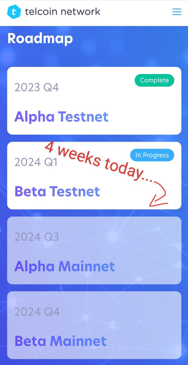 4 weeks until the end of Beta Testnet on #Telcoin Network. Beta just happened to coincide with #MWC2024 & all sorts of demos to potential partners.

Beta Mainnet includes #MWCKigali in Oct, which Paul called out as being as something #Telcoin are targeting.

Oh yes. 

$TEL the 🌍