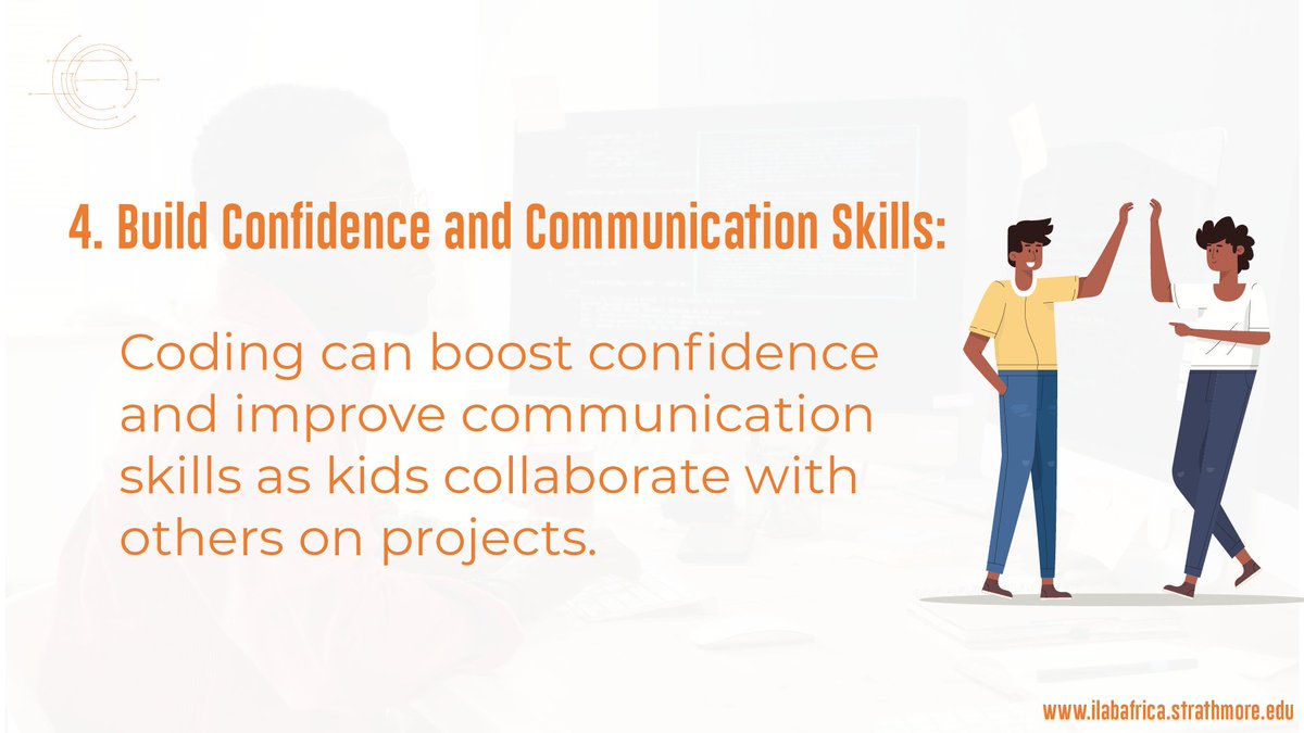 iLabAfrica's tweet photo. Coding can significantly enhance your child's self-assurance and ability to communicate effectively.
Not to mention, it is a fantastic method to ignite their imagination.🧠
#ICTforKids #TechEnthusiasts #CodingFun #Robotics #OnlineSafety #coding #programming #javascript https://t.co/boQqRRkB2g