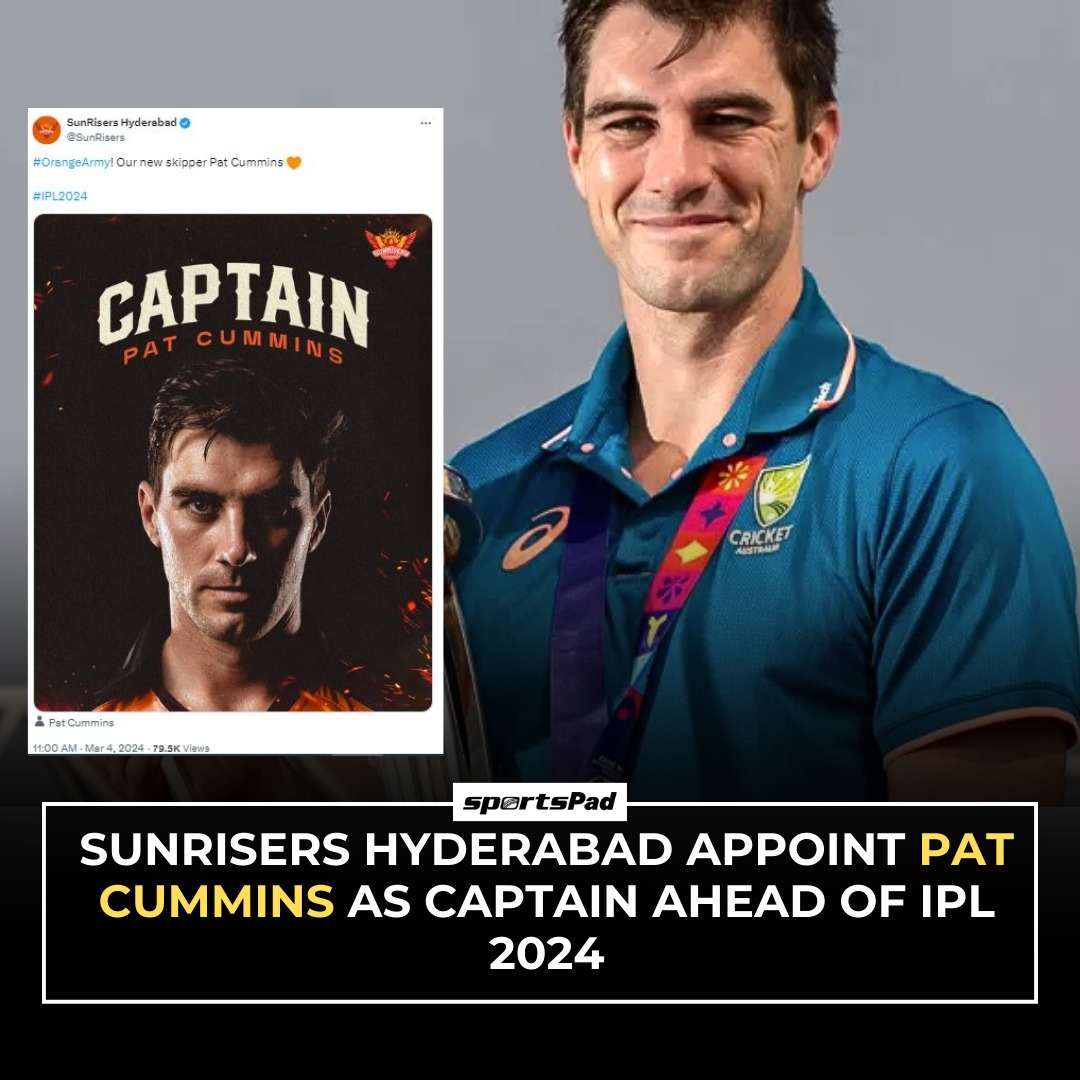 Sunrisers Hyderabad (SRH) on Monday announced star Australian cricketer Pat Cummins as their new captain for the Indian Premier League (IPL) season this year.

#sportspad #Sunrisershyderabad #PatCummins #ipl2024 #ICCWorldTestChampionship #iccworldcup2024