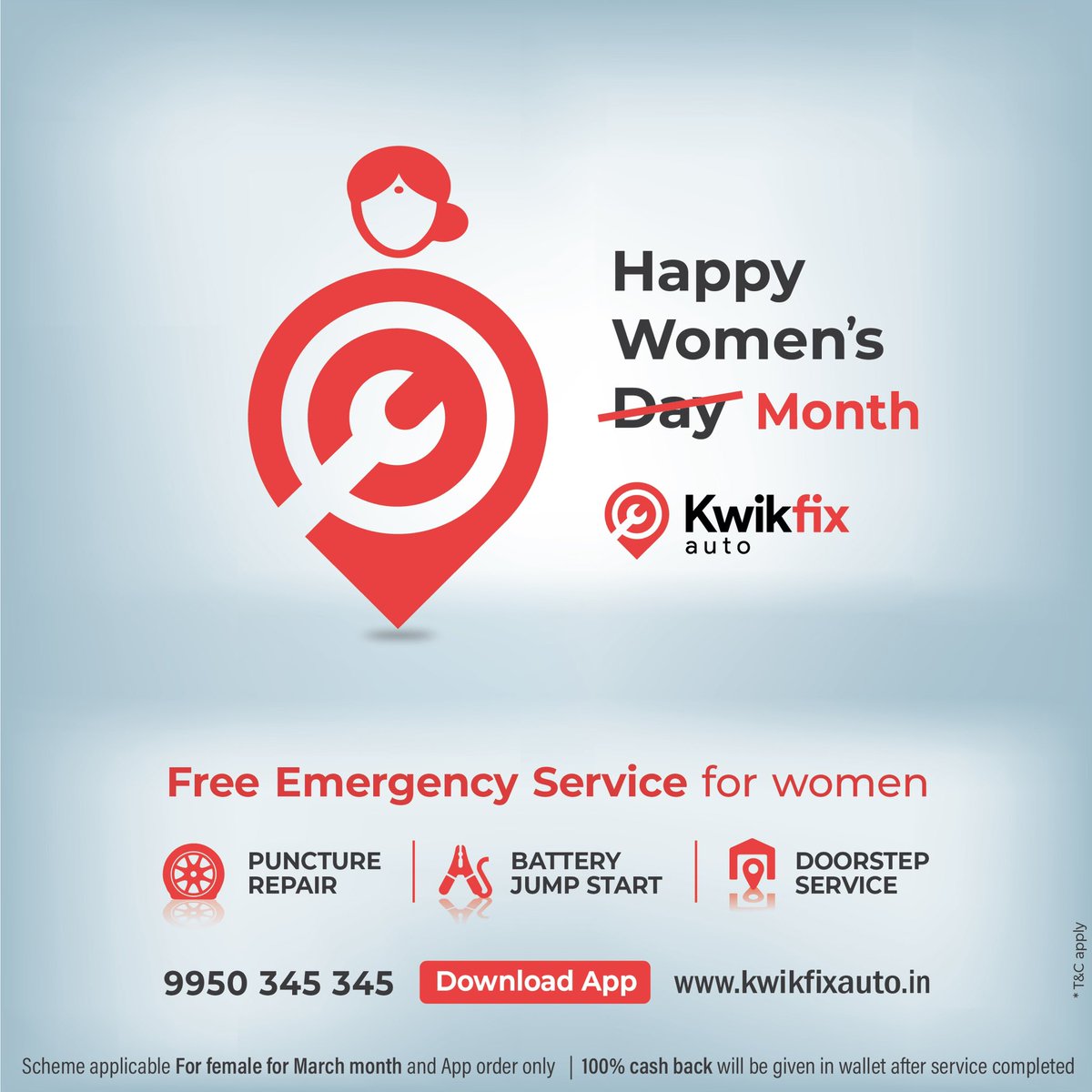 kwikfixindia's tweet image. March 8th marks International Women’s Day, and to honor this, KwikFix Auto is proud to celebrate Women’s March Month. 

If any woman encounters a puncture or vehicle starting issue, rest assured, we'll promptly assist you at your location. 

Download our app today

#KwikfixAuto