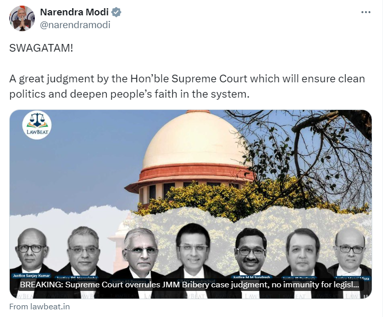 Prime Minister Narendra Modi tweets 