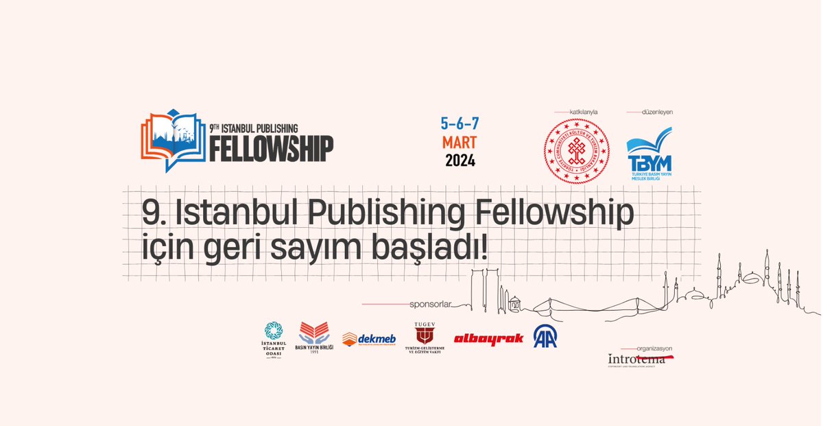9. İstanbul Publishing Fellowship programı yarın Rami Kütüphanesi'nde başlıyor. Program TBYM tarafından düzenlenleniyor, Kültür ve Turizm Bakanlığı tarafından destekleniyor ve IntroTema Ajansı tarafından yürütülüyor. Bu yılki odak ülke Meksika. #telif fellowship.istanbul