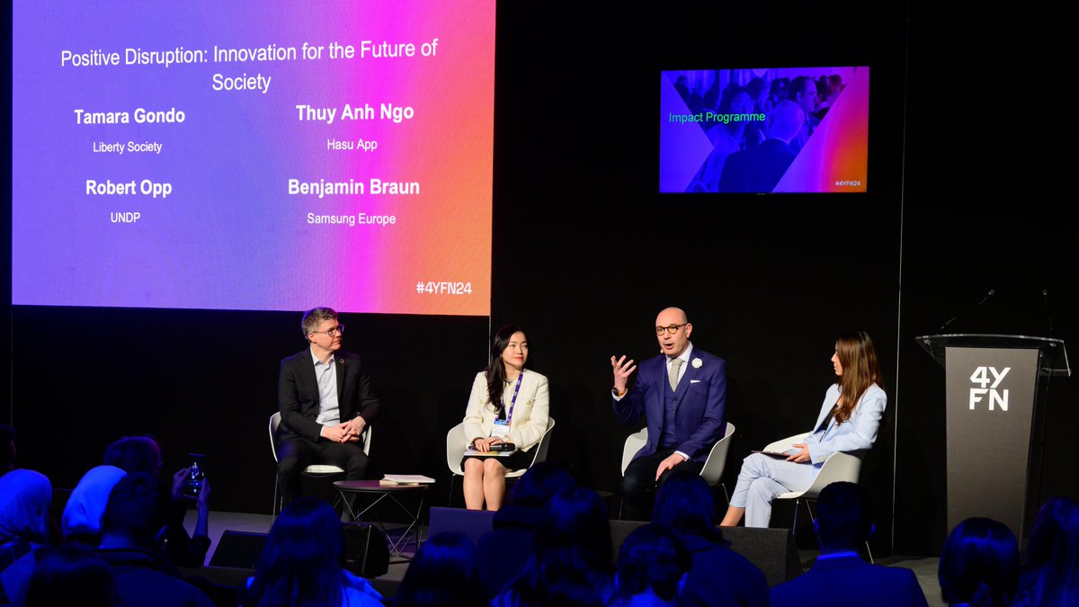 CMO of Samsung Europe, Benjamin Braun, was joined by #Generation17 Young Leaders Tamara Wu and Thuy Ahn Ngo, and @UNDP Chief Digital Officer, Robert Opp, at the #MWC24 panel. With initiatives like the #SamsungGlobalGoals App and unwavering innovation, we strive for a better