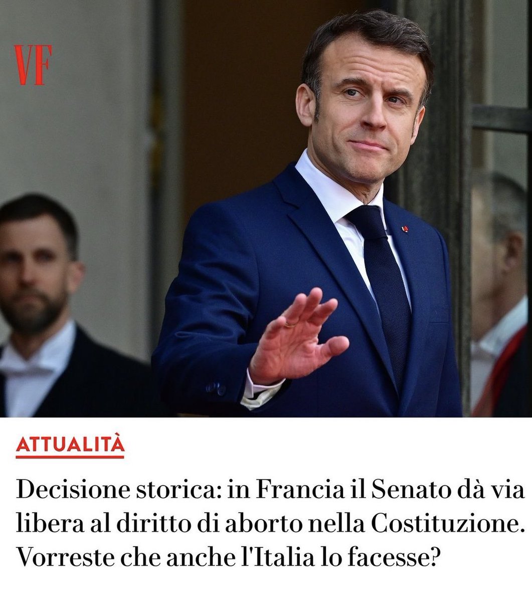 In #Francia anche i politici di destra hanno votato per il diritto di #aborto in Costituzione perché "non avremmo avuto il coraggio di spiegarlo alle nostre mogli e figlie". Non ci divide solo un confine naturale ma pure culturale e intellettuale

#Macron #lunedì #4marzo
