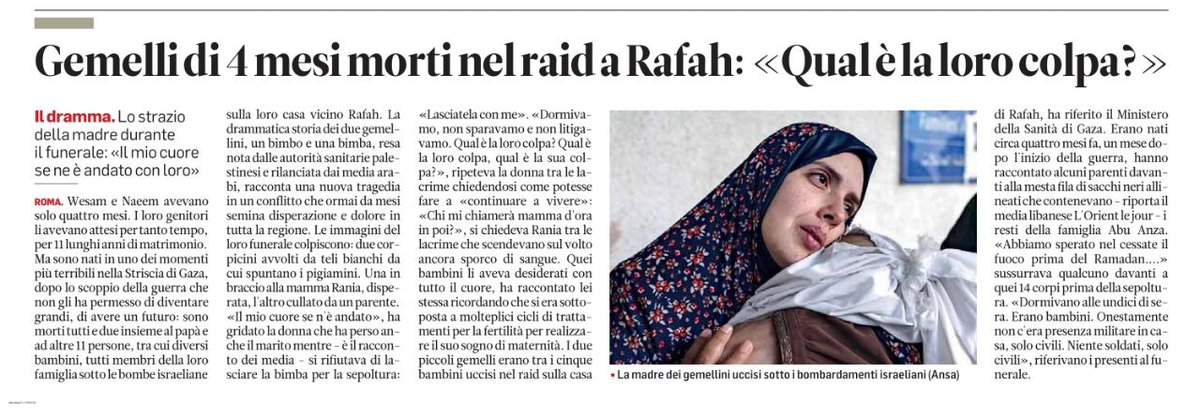 Il dolore degli innocenti. Le lacrime di un bambino capriccioso pesano meno del vento, ma le lacrime di una madre che ha perso due gemelli e dei bambini coinvolti in una immensa e intollerabile tragedia, provocata dall'odio e dalla vendetta, pesano più della Terra. #Rafah #Gaza